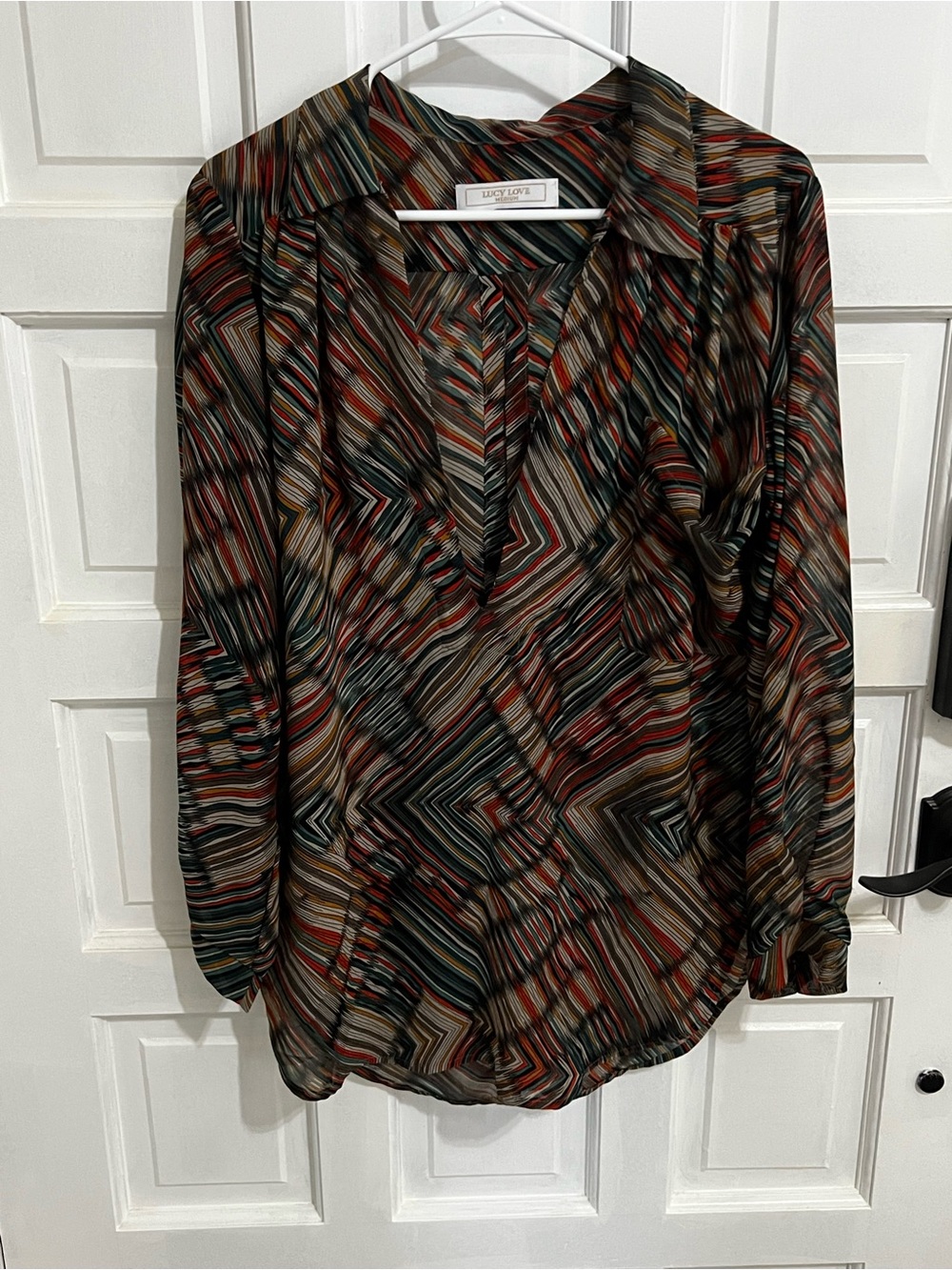 Lucy Love Multicolor Chevron-Stripe V-Neck Blouse